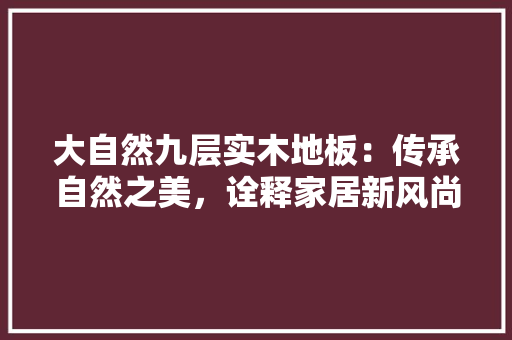 大自然九层实木地板：传承自然之美，诠释家居新风尚 现代风格装饰