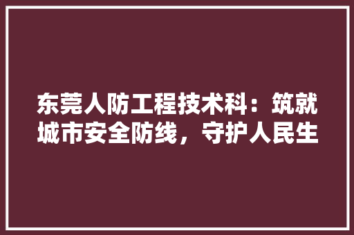 东莞人防工程技术科：筑就城市安全防线，守护人民生命财产安全 家居装修