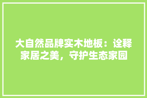 大自然品牌实木地板：诠释家居之美，守护生态家园 现代风格装饰