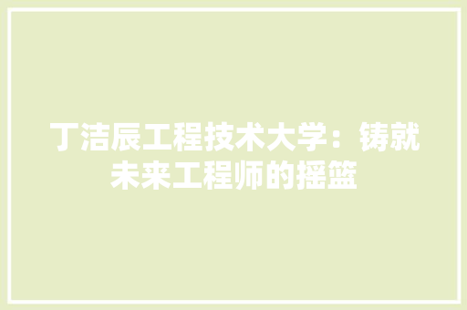丁洁辰工程技术大学：铸就未来工程师的摇篮
