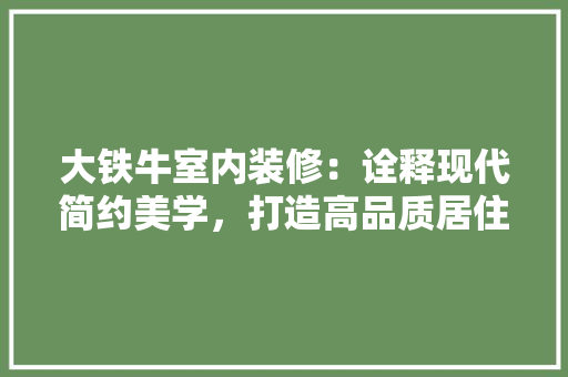 大铁牛室内装修：诠释现代简约美学，打造高品质居住空间 现代风格装饰