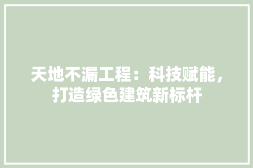 天地不漏工程：科技赋能，打造绿色建筑新标杆 现代风格装饰