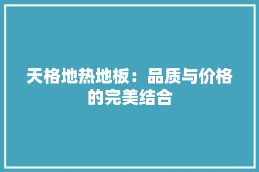 天格地热地板：品质与价格的完美结合 现代风格装饰