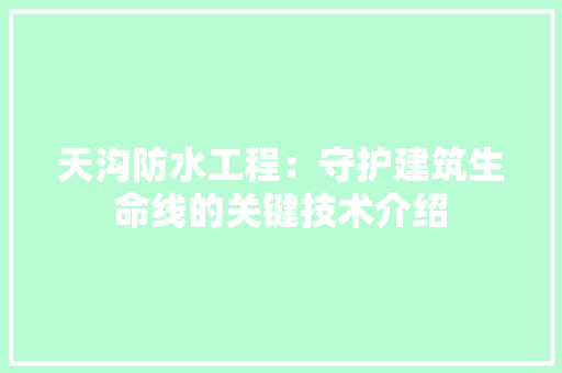 天沟防水工程：守护建筑生命线的关键技术介绍 现代风格装饰