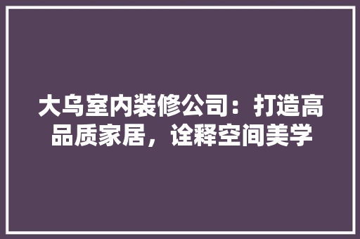 大乌室内装修公司：打造高品质家居，诠释空间美学 现代风格装饰