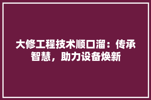大修工程技术顺口溜：传承智慧，助力设备焕新 现代风格装饰