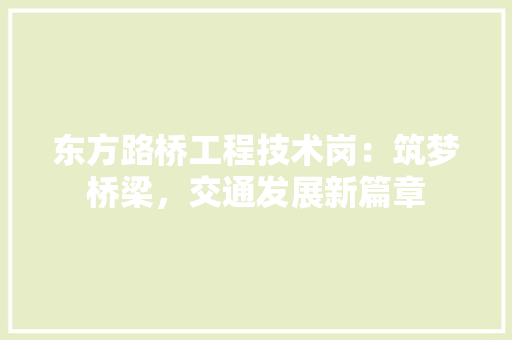 东方路桥工程技术岗：筑梦桥梁，交通发展新篇章 家居装修