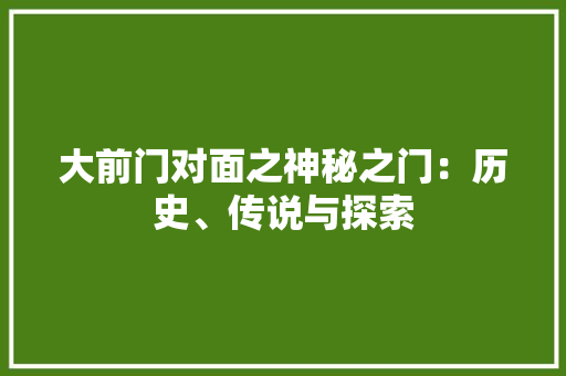 大前门对面之神秘之门：历史、传说与探索 现代风格装饰