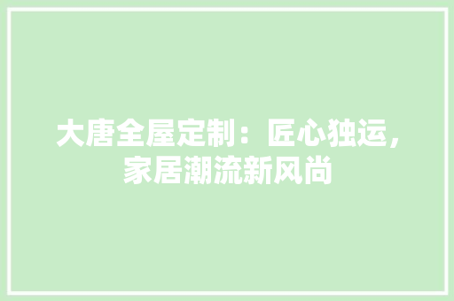 大唐全屋定制：匠心独运，家居潮流新风尚 现代风格装饰