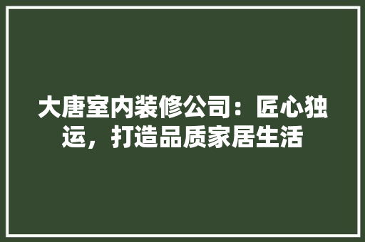 大唐室内装修公司：匠心独运，打造品质家居生活 现代风格装饰