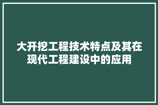 大开挖工程技术特点及其在现代工程建设中的应用 现代风格装饰