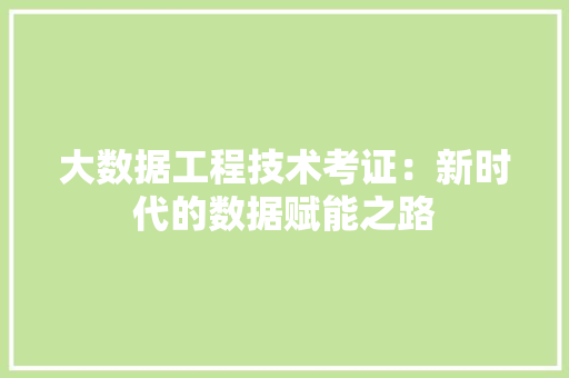 大数据工程技术考证：新时代的数据赋能之路