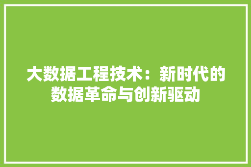 大数据工程技术：新时代的数据革命与创新驱动