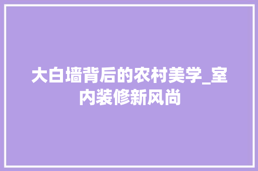 大白墙背后的农村美学_室内装修新风尚 现代风格装饰