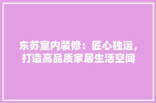 东苏室内装修：匠心独运，打造高品质家居生活空间