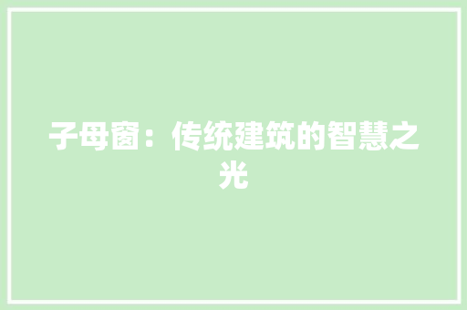 子母窗：传统建筑的智慧之光 现代风格装饰