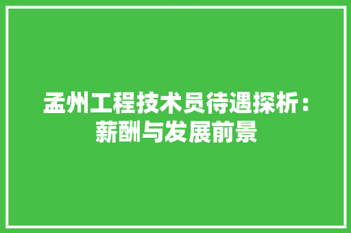 孟州工程技术员待遇探析：薪酬与发展前景 现代风格装饰