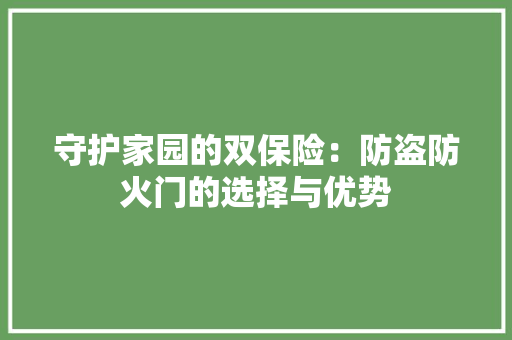 守护家园的双保险：防盗防火门的选择与优势