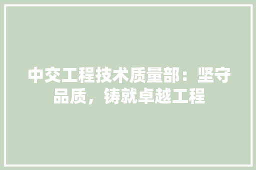 中交工程技术质量部：坚守品质，铸就卓越工程 家居装修