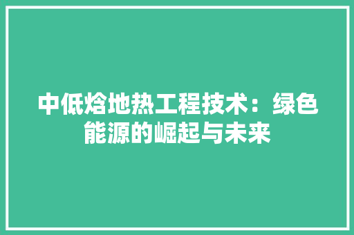 中低焓地热工程技术：绿色能源的崛起与未来