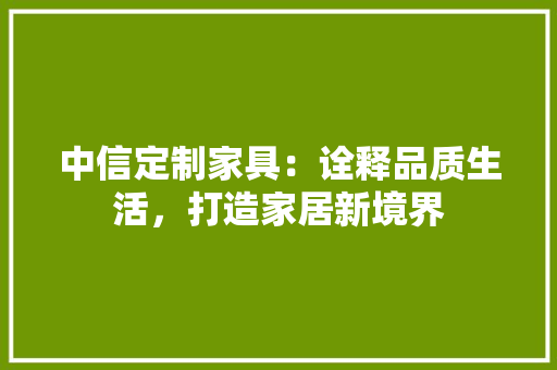 中信定制家具：诠释品质生活，打造家居新境界 家居装修