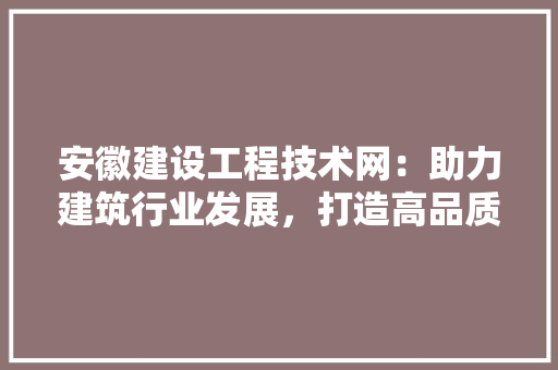 安徽建设工程技术网：助力建筑行业发展，打造高品质建筑精品 现代风格装饰
