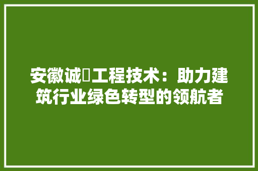 安徽诚昇工程技术：助力建筑行业绿色转型的领航者 现代风格装饰