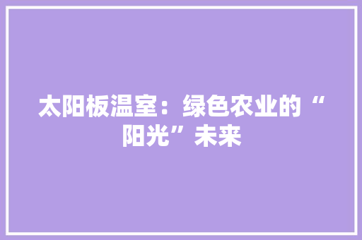 太阳板温室：绿色农业的“阳光”未来 现代风格装饰