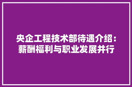央企工程技术部待遇介绍：薪酬福利与职业发展并行