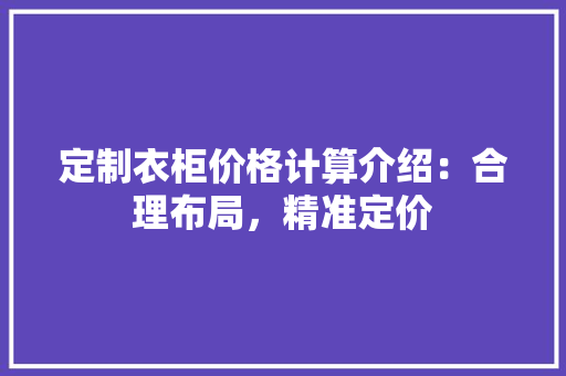 定制衣柜价格计算介绍：合理布局，精准定价 现代风格装饰