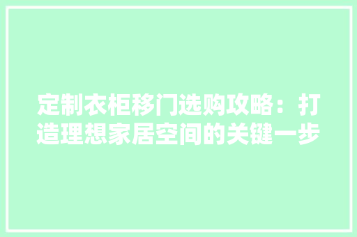 定制衣柜移门选购攻略：打造理想家居空间的关键一步 现代风格装饰