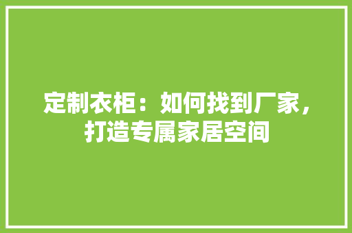 定制衣柜：如何找到厂家，打造专属家居空间 现代风格装饰