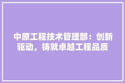 中原工程技术管理部：创新驱动，铸就卓越工程品质