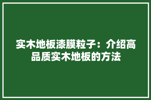 实木地板漆膜粒子：介绍高品质实木地板的方法 现代风格装饰