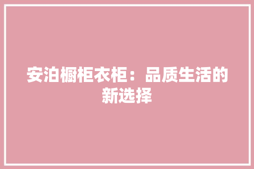 安泊橱柜衣柜：品质生活的新选择