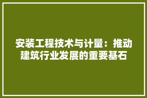 安装工程技术与计量：推动建筑行业发展的重要基石 现代风格装饰