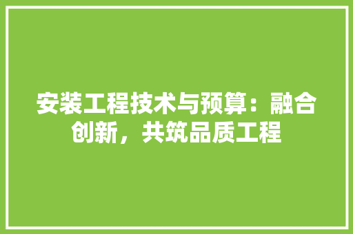 安装工程技术与预算：融合创新，共筑品质工程 现代风格装饰