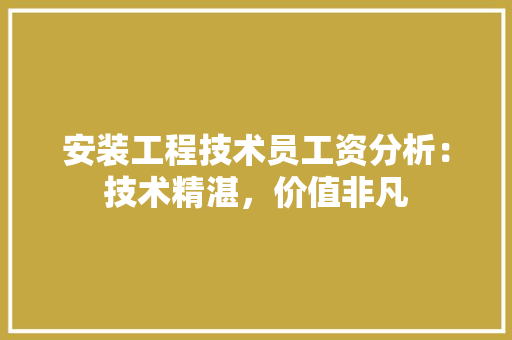 安装工程技术员工资分析：技术精湛，价值非凡 现代风格装饰