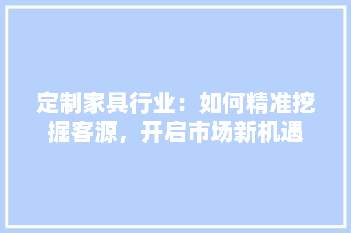 定制家具行业：如何精准挖掘客源，开启市场新机遇 现代风格装饰
