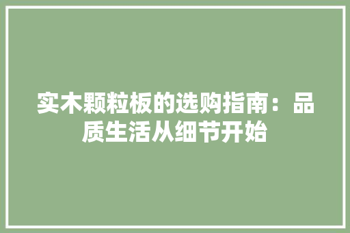 实木颗粒板的选购指南：品质生活从细节开始 现代风格装饰