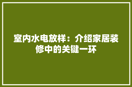 室内水电放样：介绍家居装修中的关键一环 现代风格装饰