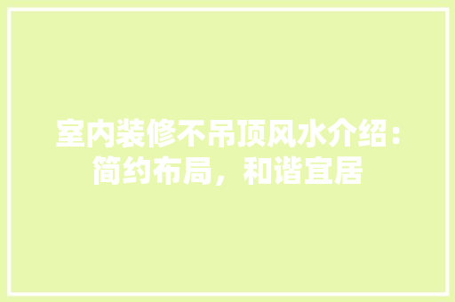 室内装修不吊顶风水介绍：简约布局，和谐宜居 现代风格装饰