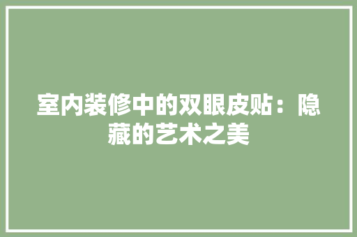 室内装修中的双眼皮贴：隐藏的艺术之美 现代风格装饰