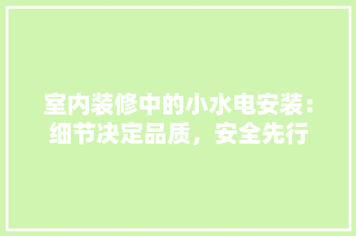 室内装修中的小水电安装：细节决定品质，安全先行 现代风格装饰