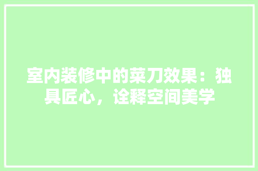 室内装修中的菜刀效果：独具匠心，诠释空间美学