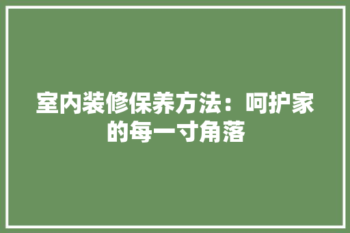 室内装修保养方法：呵护家的每一寸角落 现代风格装饰