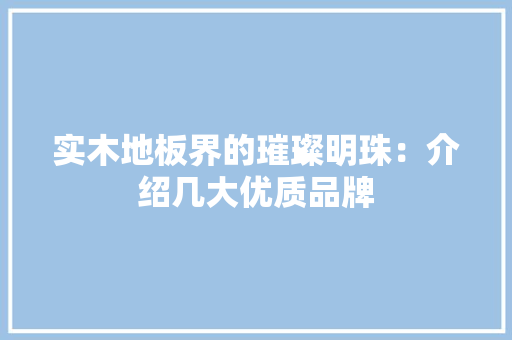 实木地板界的璀璨明珠：介绍几大优质品牌 现代风格装饰