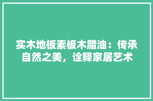 实木地板素板木腊油：传承自然之美，诠释家居艺术 现代风格装饰