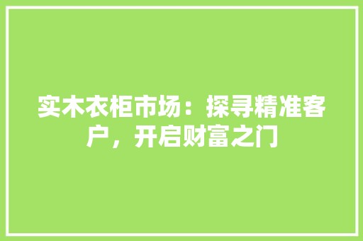实木衣柜市场：探寻精准客户，开启财富之门 现代风格装饰