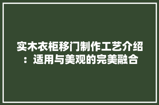 实木衣柜移门制作工艺介绍：适用与美观的完美融合 现代风格装饰